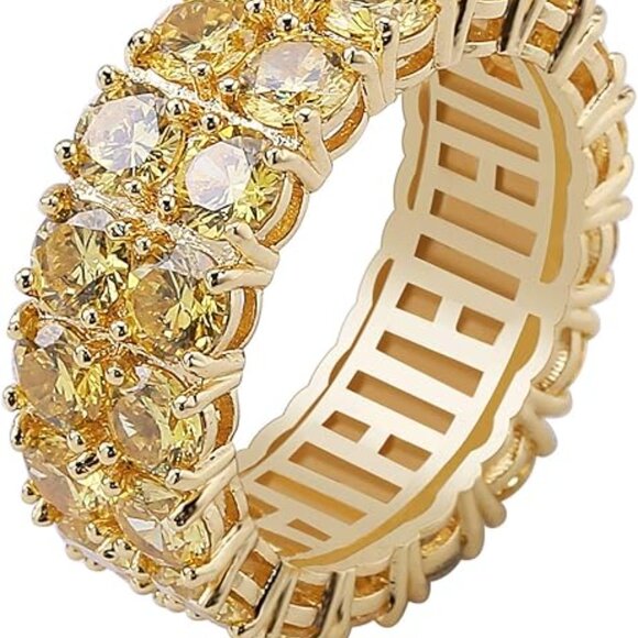 14K Silver / Gold Plated Iced Out Lab Diamond 9mm 2Rows Round Cut  Band … - Picture 4 of 14